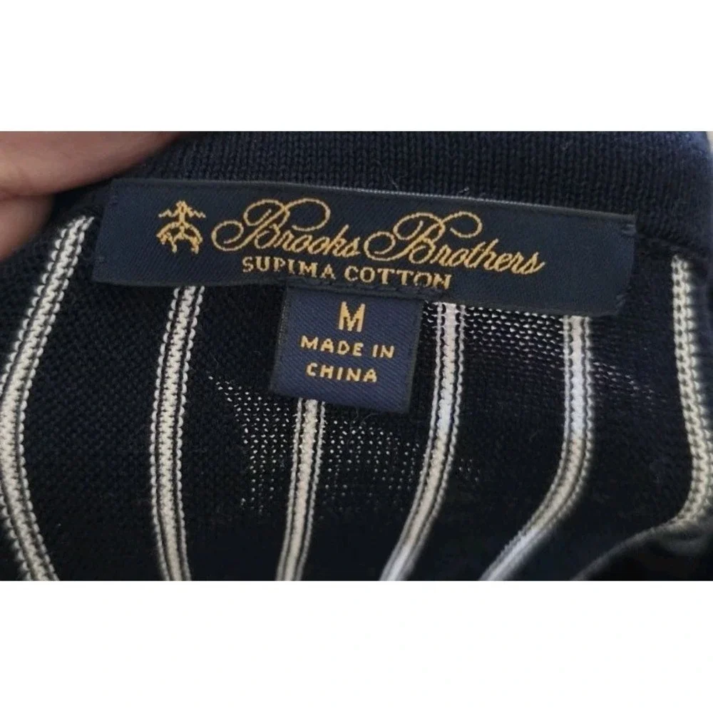 Brooks Brothers Navy Pinstripe Sweater Belted Preppy Old Money Supima Cotton‎ M